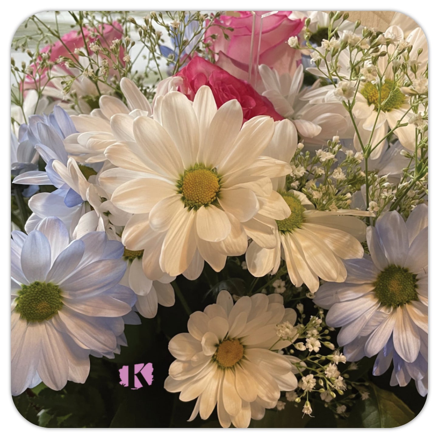 Faith, Daisies and Sky Blue pink Coasters