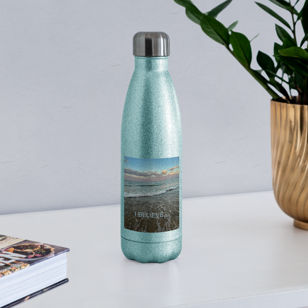 Insulated Stainless Steel Water Bottle - turquoise glitter